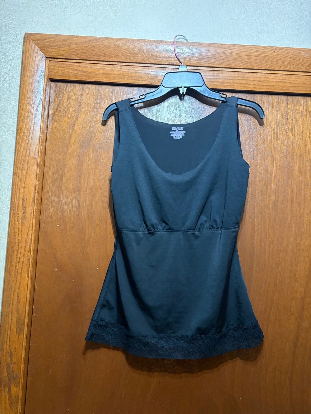 SPANX by Sara Blakely Black Lace Hem Tank Top XL Stretch Cami Layering